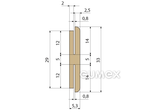 Silikónový profil tvaru "H", 33x5,3/0,8/0,8mm, 75°ShA, -60°C/+180°C, béžový